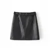 High Waist With Belt Faux Leather Skirt Women PU Solid Mini Skirts Streetwear Female Front Zipper Short A-Line 210515