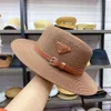 2021 Luksusowy P Letter Flat Top Straw Hat for Women Men Travel Beach Chis Tide Hats4058853