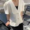 Chique Koreaanse elegante korte mouw vrouwen geruite vacht causale alle match jas zomer single breasted uitloper 210519