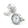 Men's Functional Cufflinks Quality Brass Material Silver Color Real Watch With Battery Cuff Links Whole & Retail214P
