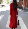 Misturas de lã feminina plus size 3xl Red Woolen Coat Women Women Winter Basted Long sobretudo