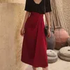 Винтажные асимметричные боковые сплит юбки для женской высокой талии Нерегулярные ruched юбка женщины мода одежда 210521