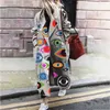 Women Elegant Abstract Pattern Printed Long Overcoat Winter Fashion Sleeve Cardigan Jacket Autumn Lady Blend Wool Outerwear 211021