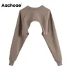 Aachoae Women High Street Cropped Sweatshirts Fashion O Neck Solid Pullovers Ladies Chic Long SleeveパーカートップY0820