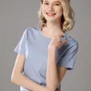 SuyaDream Damen-T-Shirts, einfarbig, Baumwolle und Seide, einfarbig, O-Ausschnitt, kurzärmelig, Sommer-Bonbonfarben, Basic-Top 210720