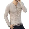 Shokotano męska koszula Henley z długim rękawem Stylish Slim Fit Tee Tops Button Collar Casual T-shirt Mężczyźni Outwears Design Tee Sh190828