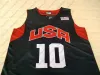 New Stitched 10 Bryant Basketball Jersey Mens USA Dream Team جيرسي مخيط أزرق أبيض قصير الأكمام قميص S-XXL