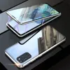 Slanke metalen magnetische adsorptie Tech Mobiele Telefoon Gevallen voor Samsung Galaxy Note20 Ultra Plus Note8 S9 Clear Double Sided HD gehard Glas Schokbestendige Shell