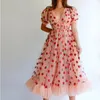 Casual Dresses Fashion Women Strawberry Dress 2021 Summer V-neck Short Sleeve Sweet Princesses Sequins Mesh Costume S-XL