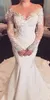 Graceful Lace Long Sleeve Mermaid Wedding Dress 2021 Court Train Vintage Ivory Satin Bridal Gowns Illusion Bride Dresses Vestidos De Novia