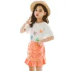 Children Clothes Tshirt + Pants 2PCS Costume For Girls Casual Style Girl Set Summer Kids Clothing 6 8 10 12 14 210527