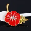 Poppy Flower Broche Event Feestartikelen Mode Rode Vorm Emaille Broche Rhinestone Leaf Collar Reving Badge Pin