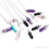 Fassion Bullet Shape Necklaces Jewelry Real Amethyst Natural Crystal Quartz Healing Point Chakra Bead Gemstone Opal stone Pendant Chain WCW082