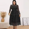 Sukienki plus size tiulowa sukienka z długim rękawem Polka Dot elegancka linia Slim Fit Midi kobiety przepuszczalność Lady suknie wieczorowe 5XL