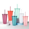 Reusable Flash Powder Tumbler With Lid Matte Finish Straw Cup mug DIY Plastic Cold Water Bottle Coffee Mug Outdoor Swim Party Gift