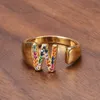 Klusterringar Justerbar initial ring för kvinnor Bohemian Rainbow Zircon Gold Color Letter Name Finger Men's Accessories Jewel301D