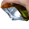 Borse contenitore 100 pezzi oro Mylar Foil sacchetto autosigillante strappo tacca riutilizzabile richiudibile cibo spuntino tè caffè sacchetti di imballaggio