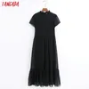 Tangada Mode Frauen Punkte Schwarz Kleid Rüschen Kragen Kurzarm Damen Elegante Midi Kleid Vestidos 6Z38 210623