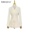 Elegant Solid Lace Up Blazer For Women Notched Long Sleeve Slim Casual Blazers Females Spring Fashion Stylish 210524