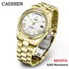 CADISEN montre en or hommes automatique mécanique haut marque montre de luxe affaires étanche MIYOTA 8285 mouvement hommes montre-bracelet 210804
