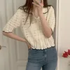 Coreano Chic Hollow Crochet Camisola De Verão Mulheres Cardigans V-Pescoço de Manga Curta Malha Cardigan Pull Femme Tops Vintage 14163 210508