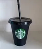 スターバックスマーメイド女神16oz / 473mlプラスチックマグカブラル再利用可能ブラックの黒い底の柱の形のふたが無料のDHL