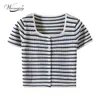T-shirt Summer Women Striped Collar a maglia a maglieria Sleeve Slim Kintwear Kintwear Out Chic Ladies Crop Tops A-003 210623
