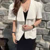 Chique Koreaanse elegante korte mouw vrouwen geruite vacht causale alle match jas zomer single breasted uitloper 210519