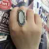 Wedding Rings Bohemian Style Ring White Opal Big Oval Silver Gray Crystal For Women Vintage Jewelry