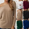 Spring Women Sexy Off Shoulder Knits Solid Lång Batwing Sleeve Knitwear Sweater Ladies Casual Loosed Striped Shrug Tops