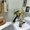 Women's real leather hardware heel sandals T-belt sandals summer high he els show women sexy party shoes 10cm multicolor framed 35-41