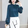 Lantern Sleeve Long Satin Shirt Spring Fashion Western Style Slim Mulberry Silk Embroidered Blouse Tops Blusas 13042 210508