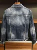 Veste en jean hommes manteau bleu foncé décontracté coton col rabattu à manches longues Bomber vestes pour homme 98362