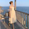Lady White Midi Dress Mesh Holiday Party Födelsedag Middag Camisole High Waist Slim Women Dresses Fashion French 210421