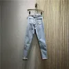 Summer Autumn Vintage Jeans Women's Stripe Diamond Rhinestones Skinny Denim Pants Girls Streetwear Pencil A3538 210428