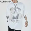 Oversized Tshirts Ripped Distressed Virgin Mary Punk Rock Gothic Streetwear Men Hip Hop Casual Cotton Loose Tees Shirts 210602