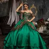Yeşil Tatlı 16 Quinceanera Elbise Payetli Sparkly Dantel Pageant Parti Elbise Balo Meksika Kız Doğum Günü Elbisesi