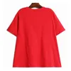 [EAM] Dames Rood Zwart Big Size Patch Designs Casual T-shirt Ronde hals Korte Mouw Mode Lente Zomer 1DD6790 210512