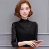 Tshirt women turtleneck pink tops long sleeve lace large size t-shirt autumn and Spring shirt DF2232 210609
