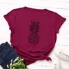 100% bomull T-shirts för kvinnor Kortärmad Kvinnor Toppar Grafisk Tee Kvinna Sommarskjorta Frukt Ananas utskrift CrewNeck Tees Plus Y0629