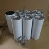 Amazon Özel 20 OZ Kahve Kupa Düz Süblimasyon Boş Beyaz Paslanmaz Çelik Vakum Sıska Tumbler Kapaklı Plastik Saman