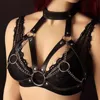 Nxy Sm Bondage Black Leather Harness Cage Bra o Ring Crop Tops Fetish Harajuku Gothic Adjust Hollow Out Body Dance Rave Lingerie for Women 1223
