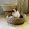 Cat Bed Basket Nest Grass Woven Pet Sleeping Bed House Nesting Rest Cute Fun Scratcher Scratching Scratch Mat Pad Puppy Indoor 210722