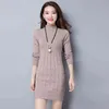 Kobieta Plus Size Casual Mid-Długość Dzianiny Sweter Solidna Kolor Downing Wszechstronna Gruba Sweter Slim Lady Dress Jesień Zima Nowy G1214