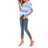 Женская летняя полоса для стрижки Tie-Dye Print Завязанная футболка Женская повседневная свободная O шеи Streetwear Tops Femme Blouse 210603