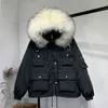 Enorme real raccoon pele com capuz jaqueta mulheres 90% pato branco para baixo parka casaco de inverno grosso quente outerwear 210430