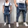 2021 High Quality Men's British Style Denim Bib Pants Full Length Jumpsuits Hip Hop Ripped Jeans Overalls for Men Streetwear 282j