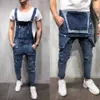 2021 Högkvalitativa Mäns British Style Denim Bib Byxor Full längd Jumpsuits Hip Hop Ripped Jeans Overaller för Män Streetwear X0621