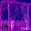 Noel Dekorasyon 2022 Festoon LED Işık Güneş Peri Perde Işık Odası Düğün Için 3mx3m Açık Yıl Dekor Aksesuarları 211109