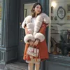 Femmes fourrure fausse longueur 2021 mode hiver cheveux moyens à capuche manteaux Orange chaud épais blanc duvet de canard doublure décapotable femmes Parkas